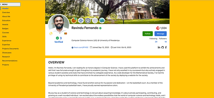 This is a screenshot of Ravindu’s(student) ePortfolio                 